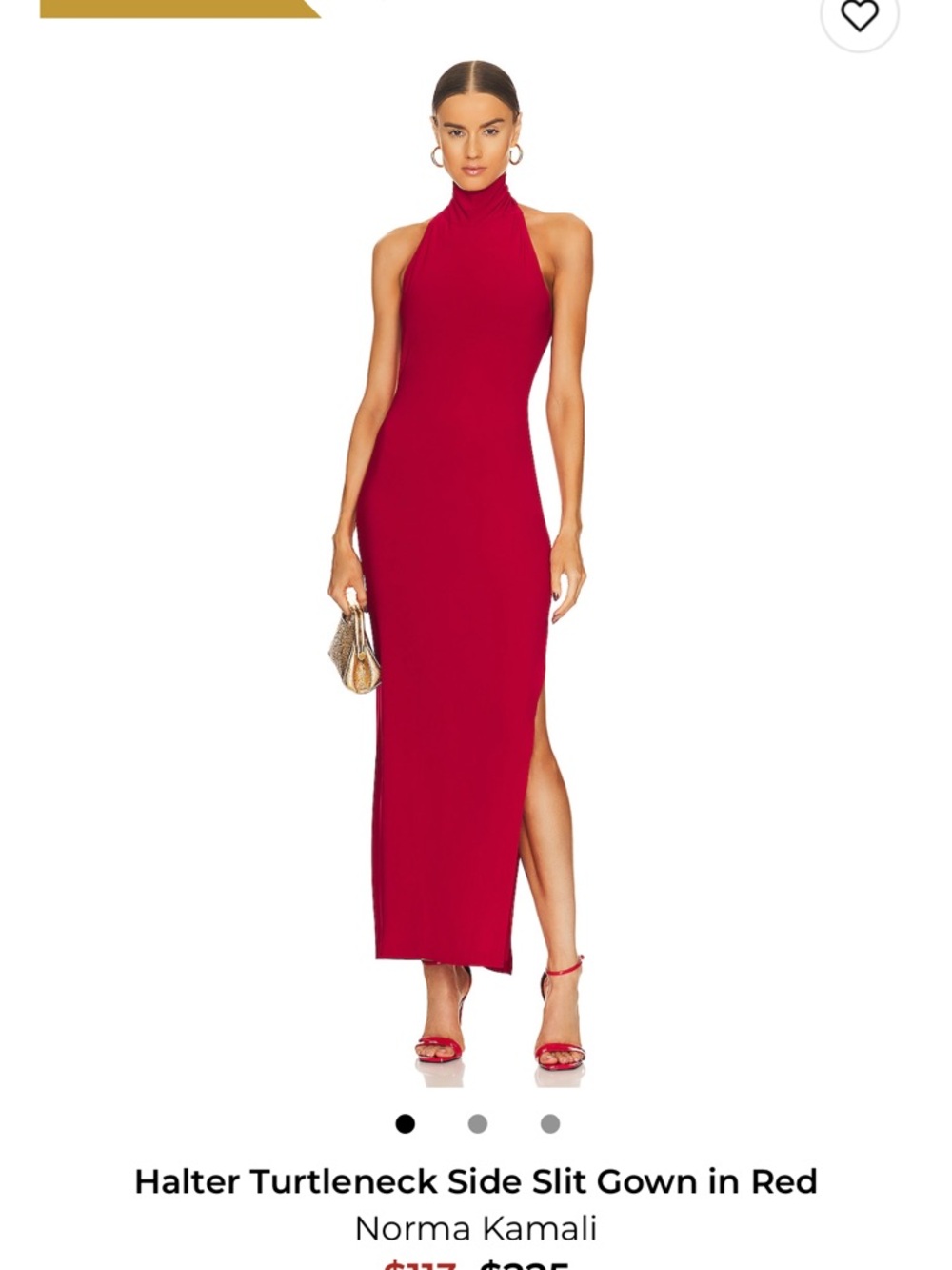Norma Kamali Raspberry Red Halter Turtleneck Side-Slit Maxi